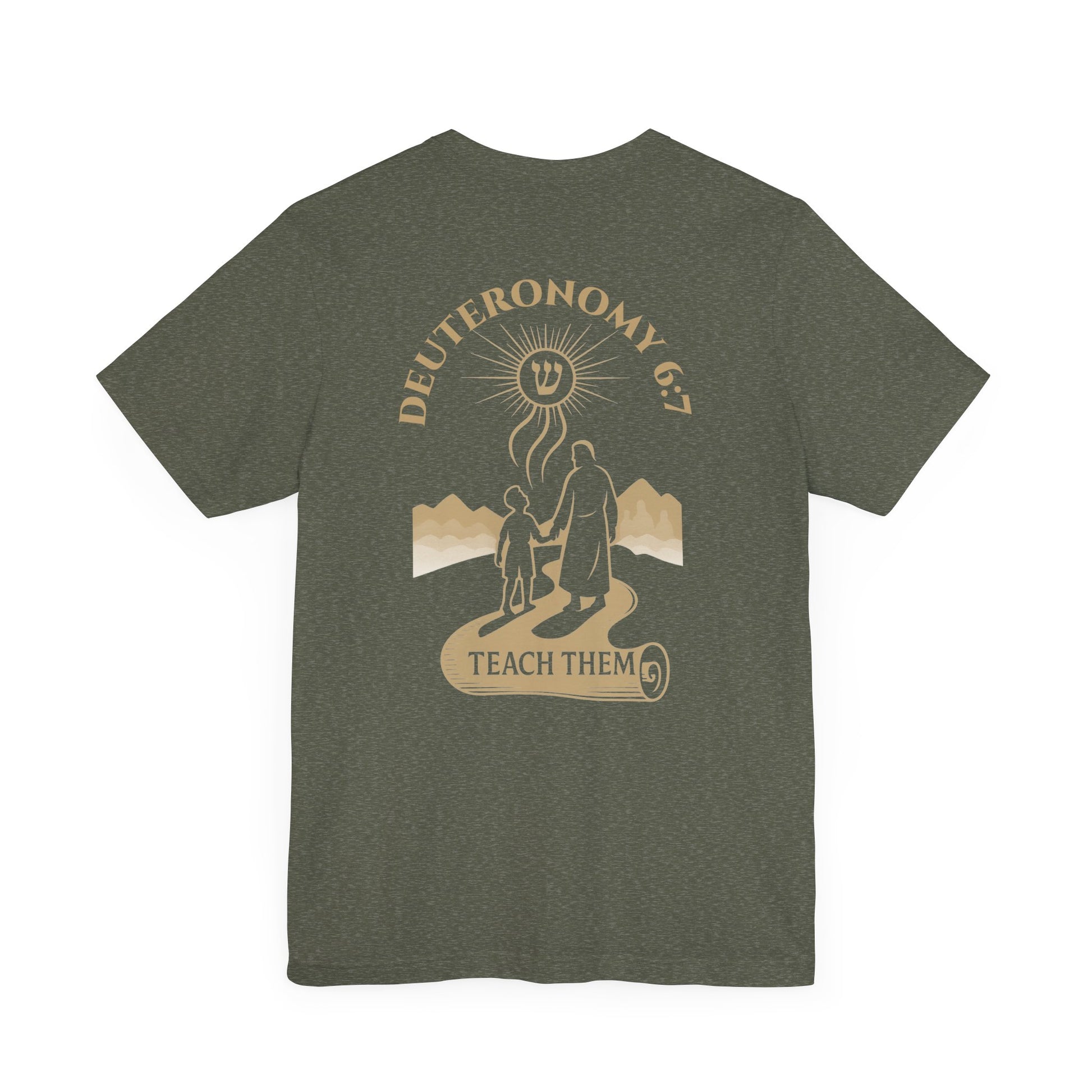 Deuteronomy 6:7 Christian t-shirt with 'Teach Them Diligently' vintage design showing scripture text and symbolic imagery