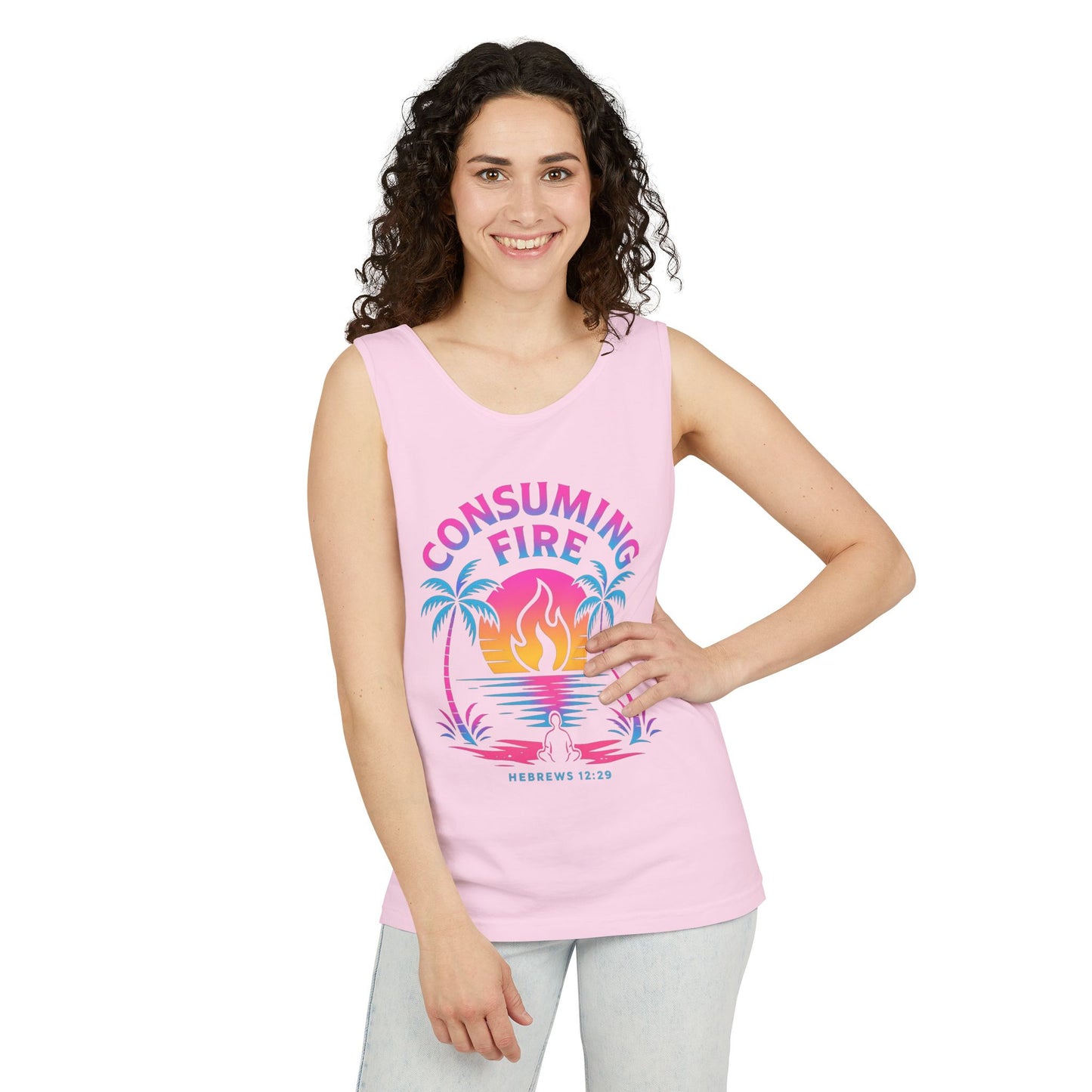 Consuming Fire – Hebrews 12:29 Neon Christian Tank Top