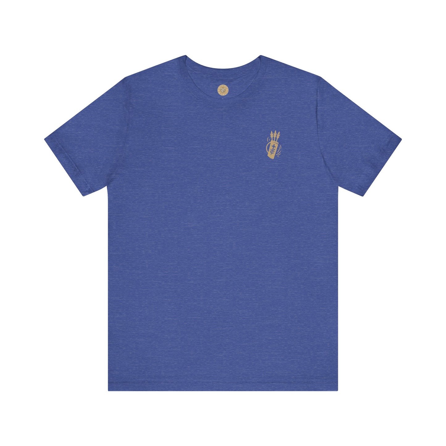 Heather Blue Christian t-shirt with Like Arrows Psalm 127:4 design featuring small quiver of arrows over the heart