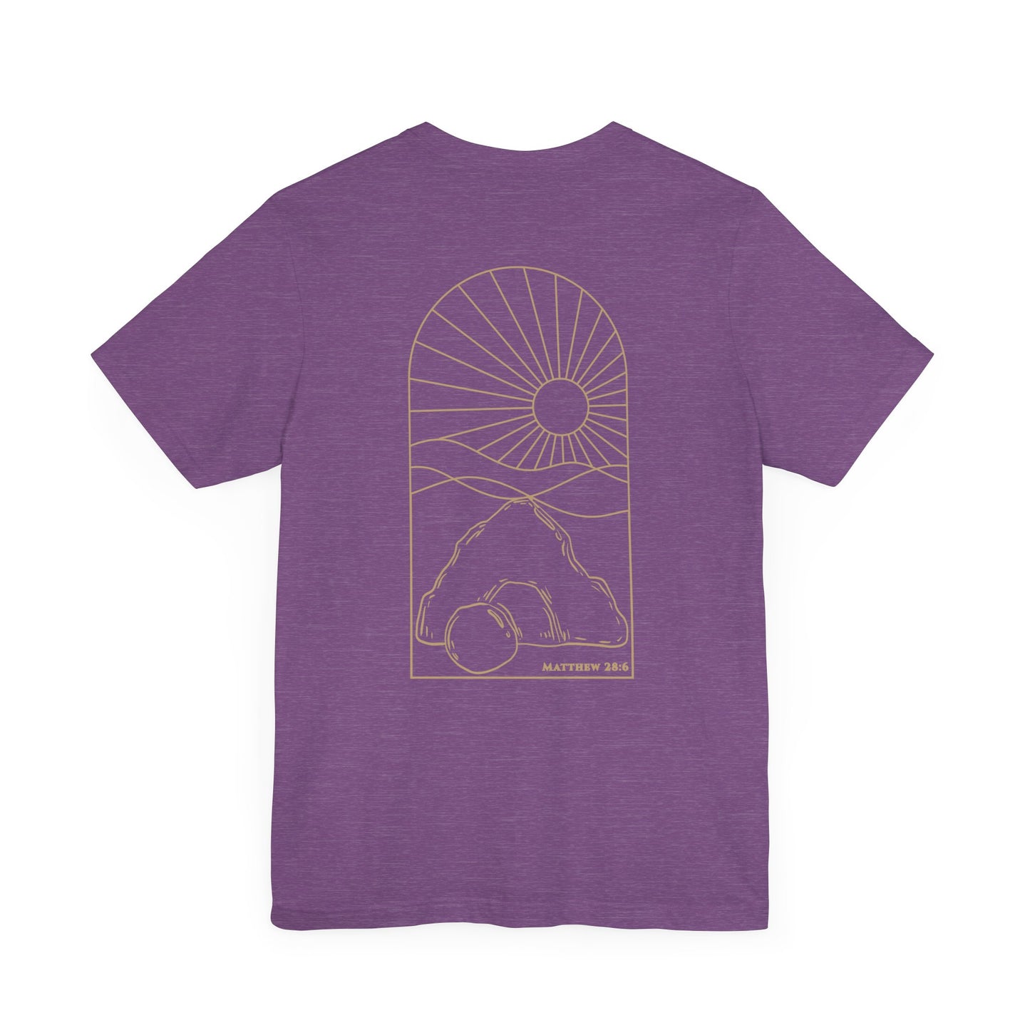 Risen Tomb – Matthew 28:6 Short Sleeve Tee (Back Print)