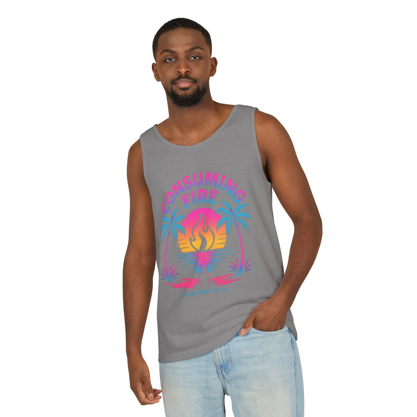Consuming Fire – Hebrews 12:29 Neon Christian Tank Top