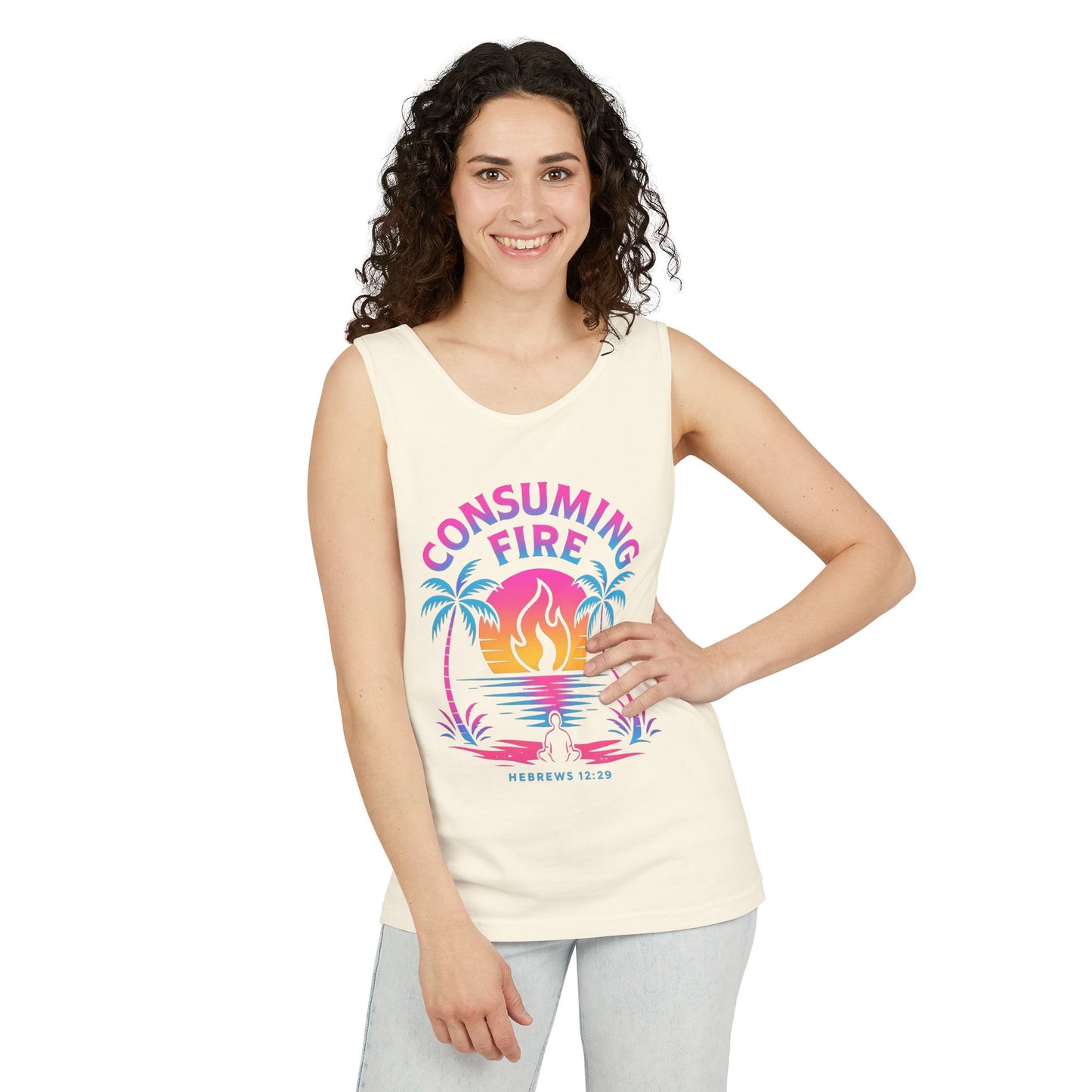 Consuming Fire – Hebrews 12:29 Neon Christian Tank Top