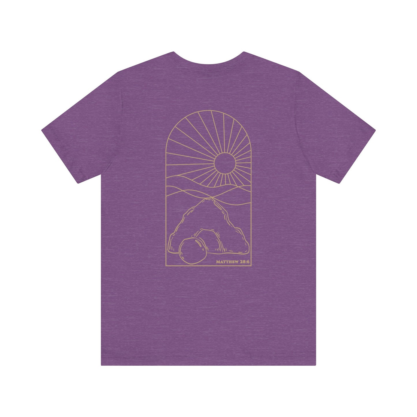 Risen Tomb – Matthew 28:6 Short Sleeve Tee (Back Print)