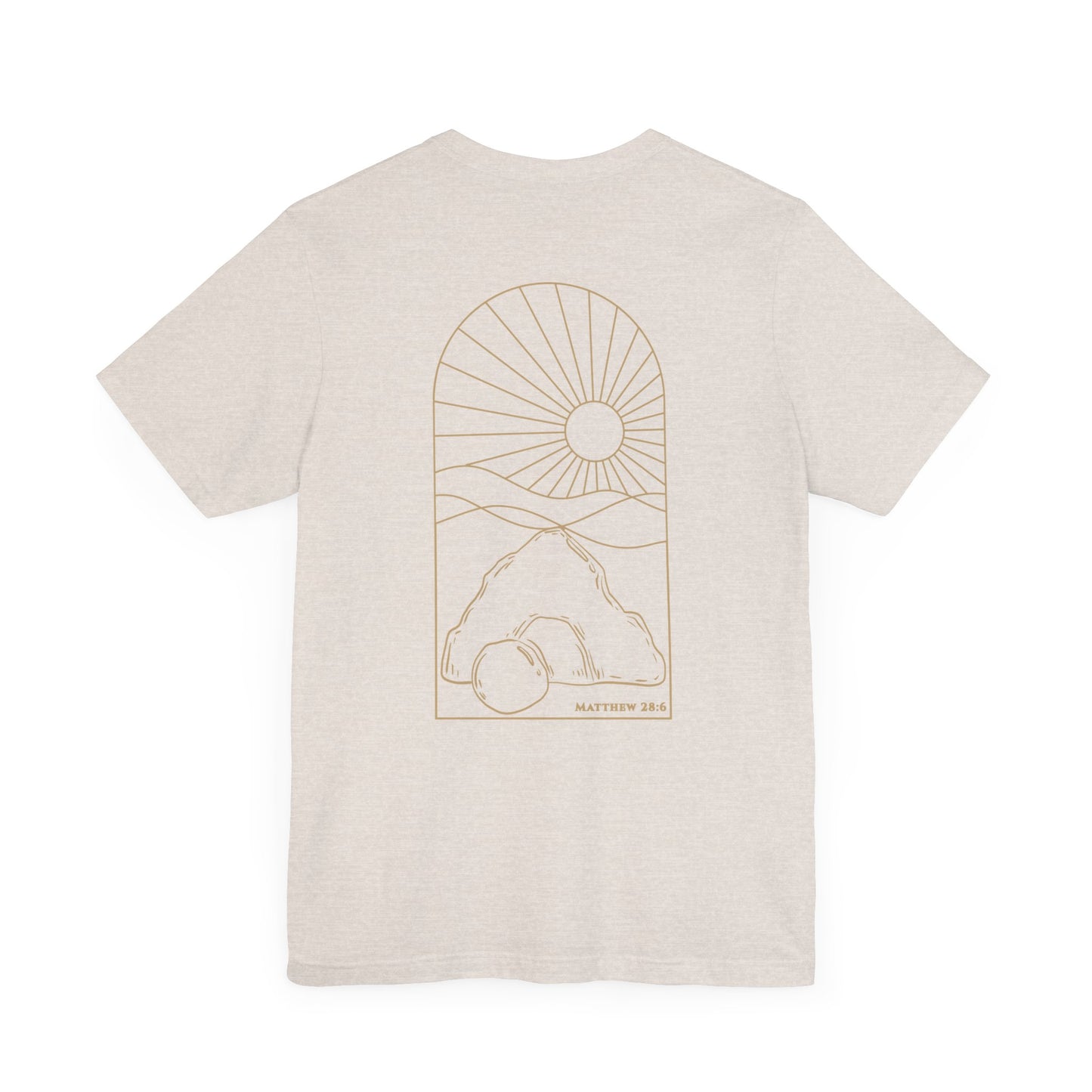 Risen Tomb – Matthew 28:6 Short Sleeve Tee (Back Print)