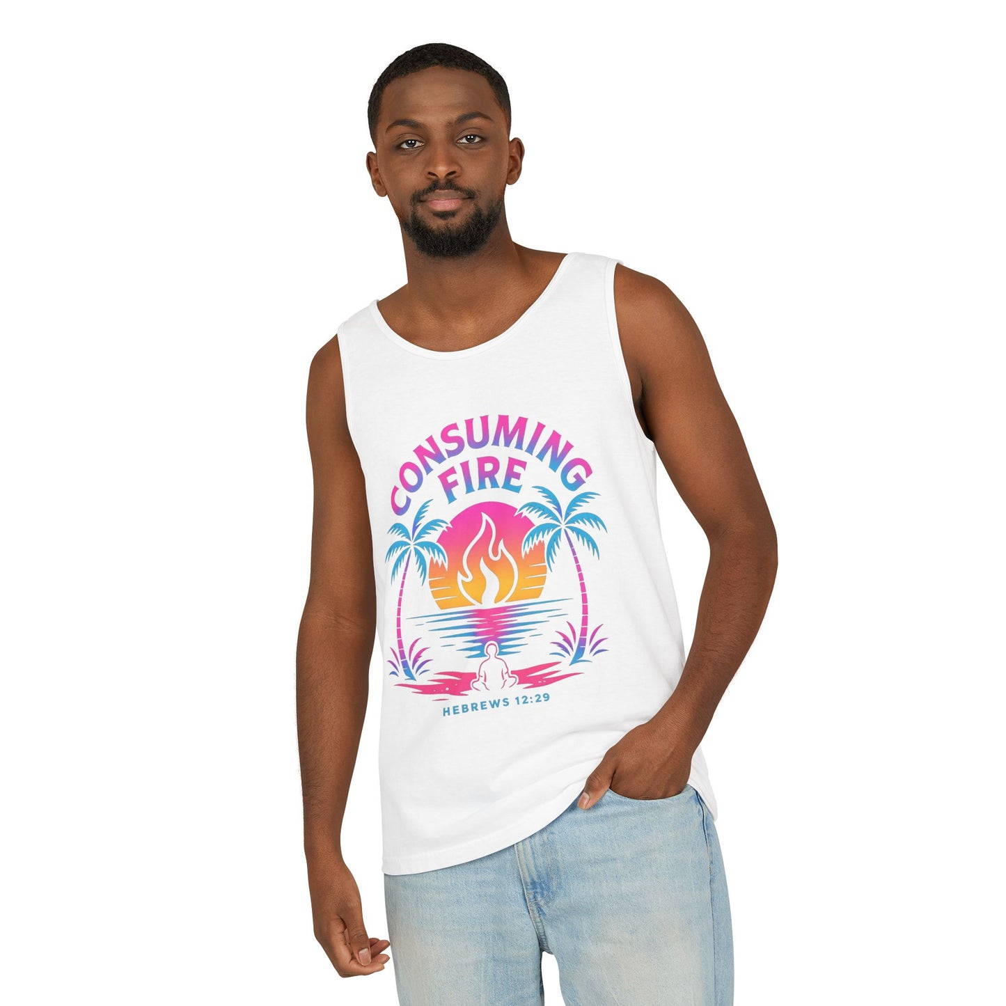 Consuming Fire – Hebrews 12:29 Neon Christian Tank Top
