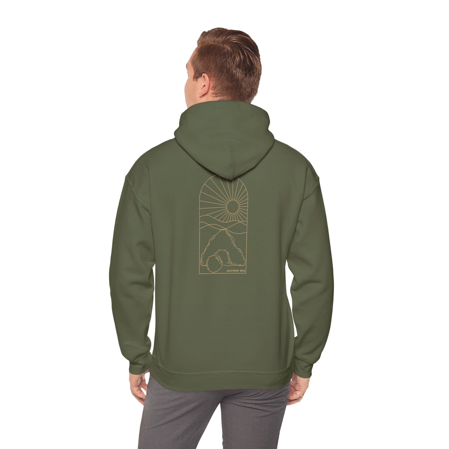 Risen Tomb – Matthew 28:6 Hoodie (Back Print)