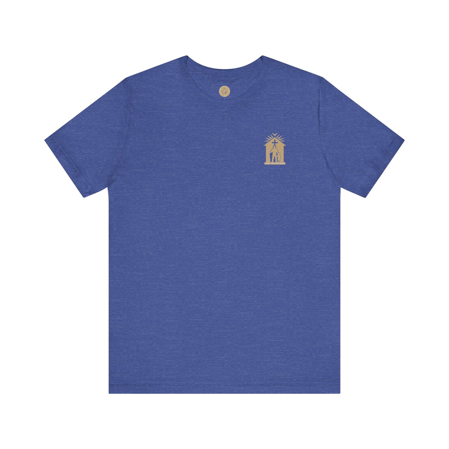 Joshua 24:15 Christian t-shirt with Protector Provider Priest design in heather blue