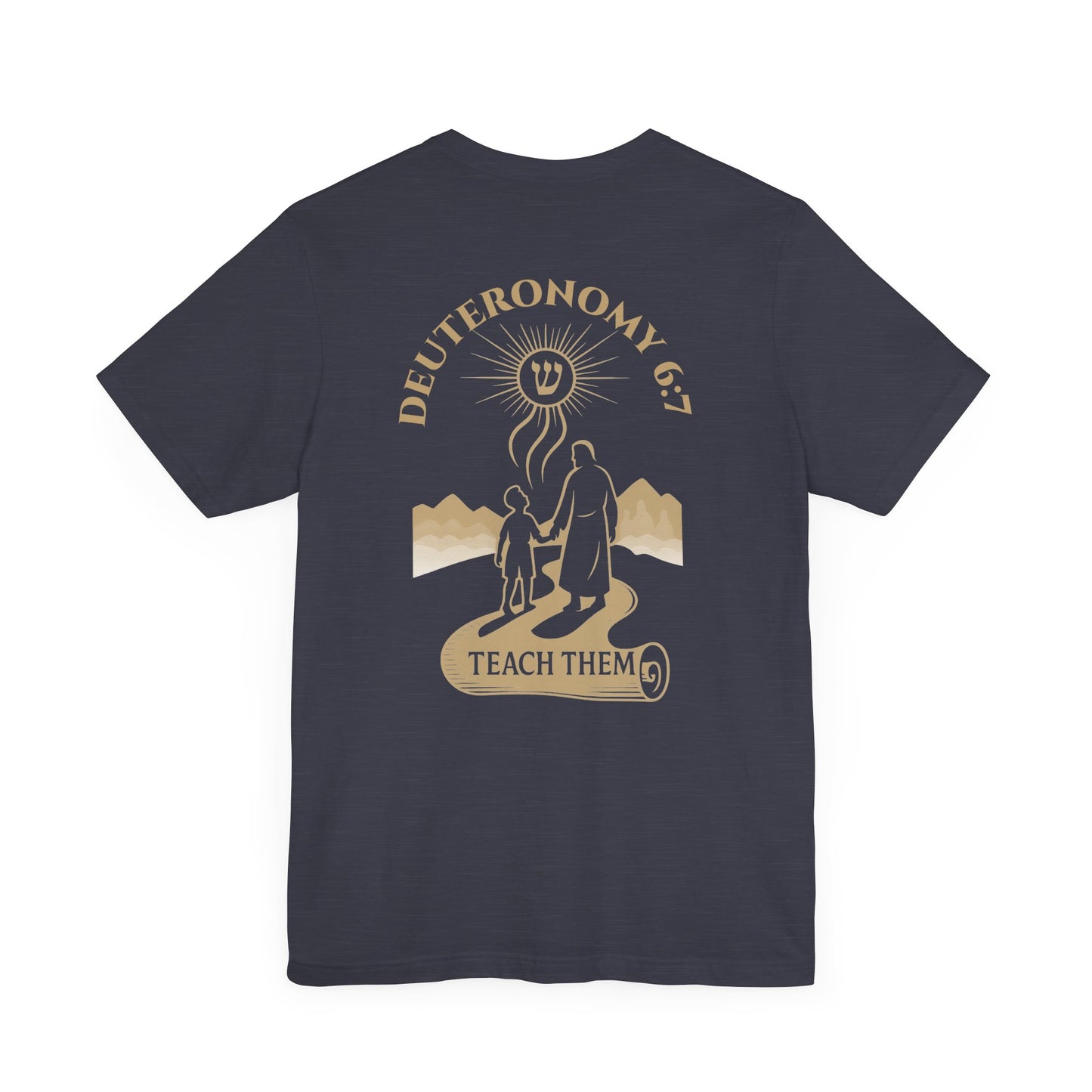 Deuteronomy 6:7 Christian t-shirt with 'Teach Them Diligently' vintage design showing scripture text and symbolic imagery