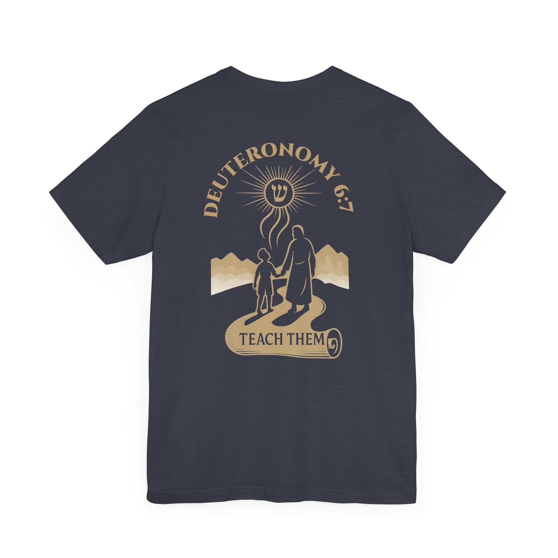 Deuteronomy 6:7 Christian t-shirt with 'Teach Them Diligently' vintage design showing scripture text and symbolic imagery